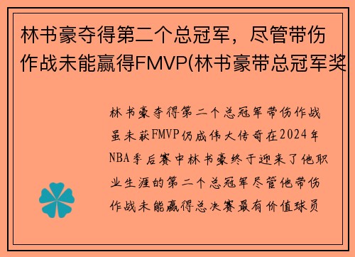 林书豪夺得第二个总冠军，尽管带伤作战未能赢得FMVP(林书豪带总冠军奖杯来中国)
