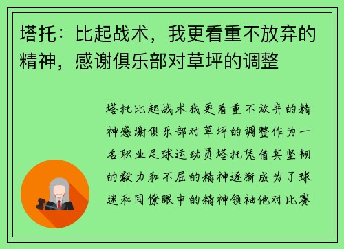 塔托：比起战术，我更看重不放弃的精神，感谢俱乐部对草坪的调整