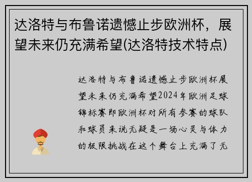达洛特与布鲁诺遗憾止步欧洲杯，展望未来仍充满希望(达洛特技术特点)
